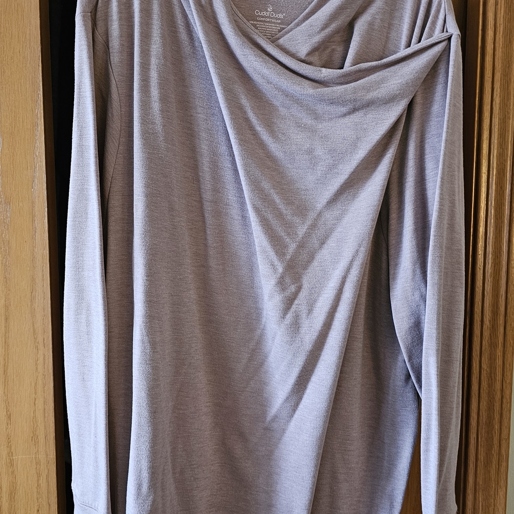 Light Brown Plus Size 3x Draped Neck Long-Sleeve Top.